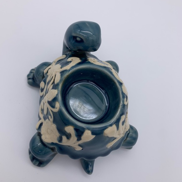 Blue & White Tea Light Ceramic Turtle Candle Or Plant Holder Crackle - Picture 7 of 12